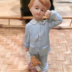 Jan HAGARA sleepy time vintage figurine. Boy with bear in pajamas